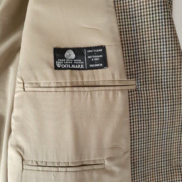 Lauren Ralph Lauren Brown Houndstooth Sportcoat Blazer Tan 100% Wool 48R - Picture 6 of 16